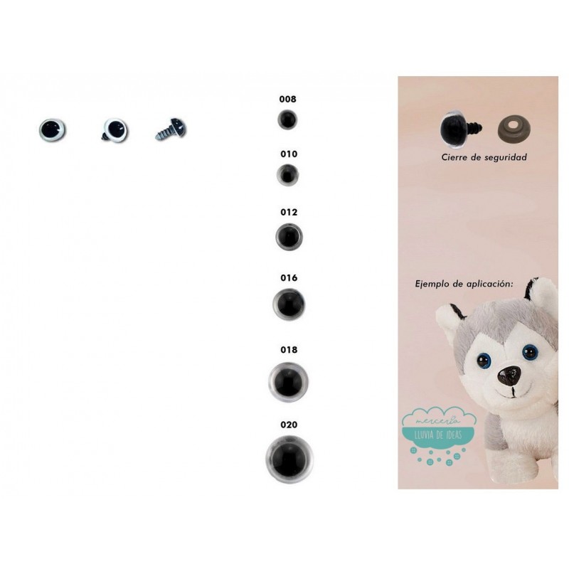 Ojos de seguridad de plástico para Amigurumi, 240 piezas de 0.236 in a  0.551 in de color negro sólido con arandelas para manualidades, juguete de